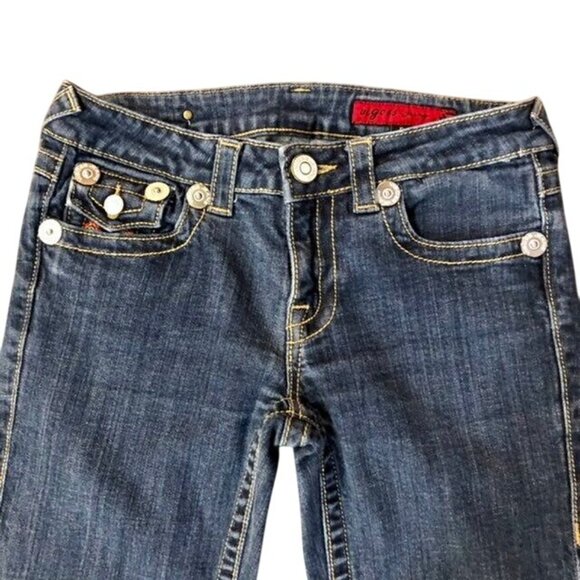 Vigoss Jeans Juniors 5 Used Low Rise Bootcut Stretch Denim Fold Over Pockets - Picture 4 of 16